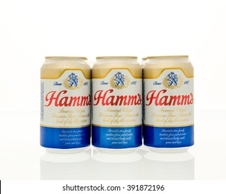 Winneconne, WI - 15 March 2016:  A Six Pack Of Ham's Beer In Cans.