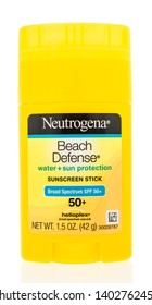 Winneconne, WI - 15 May 2019 : A Package Of Neutrogena Beach Defense Sunscreen Stick On An Isolated Background