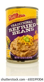 Winneconne, WI - 16 May 2017: A Can Of Casa Mamita Traditional Refried Beans On An Isolated Background.