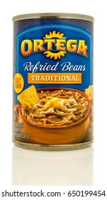 Winneconne, WI - 16 May 2017: A Can Of Ortega Refried Beans On An Isolated Background.