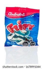 Winneconne,  WI - 17 March 2020:  A Package Of Ambrosoli Flipy Gummy Sharks On An Isolated Background.