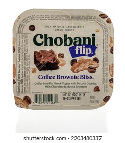 Winneconne, WI - 18 September 2022: A Package Of Chobani Flip Coffee Brownie Bliss Greek Yogurt On An Isolated Background.