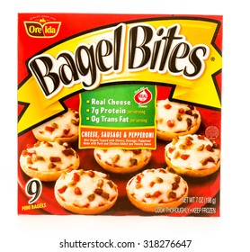 Winneconne, WI -19 Sept 2015: Box Of Bagel Bites Made By Ore Ida In Cheese, Sausge And Pepperoni Flavor.