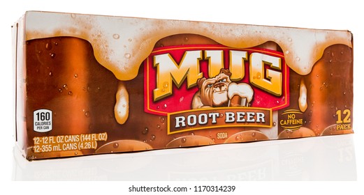 Winneconne, WI - 2 September 2018: A 12 Pack Of Mug Root Beer Soda Pop On An Isolated Background