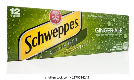 Winneconne, WI - 2 September 2018: A 12 Pack Of Schweppes Ginger Ale Soda Pop On An Isolated Background