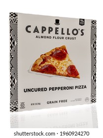 Winneconne, WI - 22 April 2021:  A Package Of Cappellos Almond Flour Crust Uncured Pepperoni Pizza On An Isolated Background