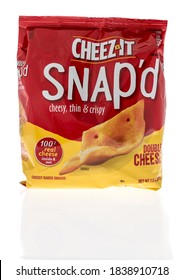 Winneconne, WI - 22 October 2020:  A Package Of Cheez It Sanpd Cheesy Thin Crispy Baked Snacks On An Isolated Background.