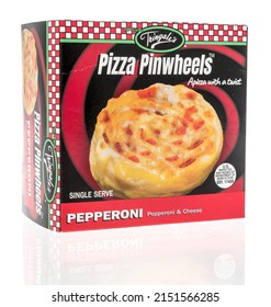 Winneconne, WI -23 April 2022: A Package Of Tringales Pizza Pinwheels Pepperoni On An Isolated Background