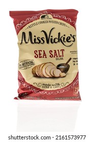 Winneconne, WI -23 April 2022: A Package Of Miss Vickies Sea Salt Kettle Cooked Chips On An Isolated Background