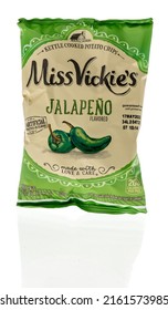 Winneconne, WI -23 April 2022: A Package Of Miss Vickies Jalapeno Kettle Cooked Chips On An Isolated Background