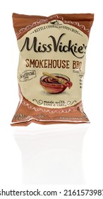 Winneconne, WI -23 April 2022: A Package Of Miss Vickies Smokehouse Bbq Kettle Cooked Chips On An Isolated Background