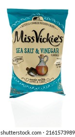 Winneconne, WI -23 April 2022: A Package Of Miss Vickies Sea Salt And Vinegar Kettle Cooked Chips On An Isolated Background