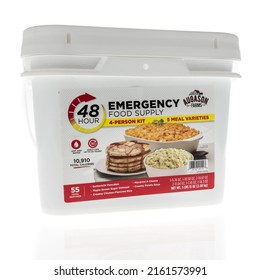 Winneconne, WI -23 April 2022: A Package Of Augason Farms Emergency Food Supply On An Isolated Background