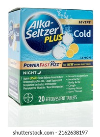 Winneconne, WI -23 April 2022: A Package Of Alka Seltzer Plus Severe Cold Lemon Power Fast Fizz Effervescnet Tablets On An Isolated Background