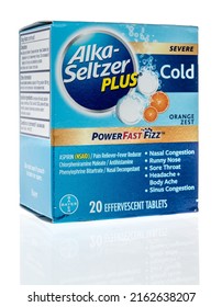 Winneconne, WI -23 April 2022: A Package Of Alka Seltzer Plus Severe Cold Orange Zest Power Fast Fizz Effervescnet Tablets On An Isolated Background