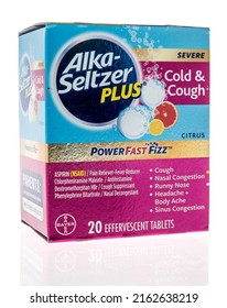 Winneconne, WI -23 April 2022: A Package Of Alka Seltzer Plus Cold And Cough Power Fast Fizz Effervescnet Tablets On An Isolated Background