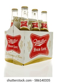 Winneconne, WI - 23 February 2017:  Six Pack Of Miller High Life Beer On An Isolated Background.