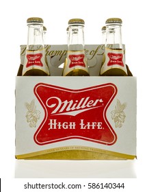 Winneconne, WI - 23 February 2017:  Six Pack Of Miller High Life Beer On An Isolated Background.