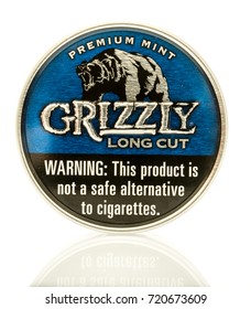 Winneconne, WI - 23 September 2017:  A Can Of Grizzly Long Cut Chewing Tobacco On An Isolated Background.