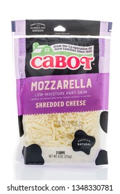 Winneconne, WI - 24 March 2019: A Package Of  Cabat From Our Co-operative Farm Families Mozzarella Shredded Cheese On An Isolated Background