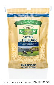 Winneconne, WI - 24 March 2019: A Package Of  Kerrygold Savory Cheddar Milk From Grass-fed Cows Shredded Cheese On An Isolated Background