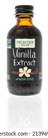 Winneconne, WI -24 March 2021: A Bottle Of Frontier Co Op Pure Vanilla Extract On An Isolated Background