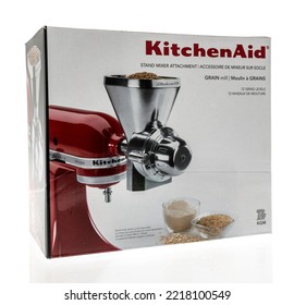 Winneconne, WI - 24 October 2022: A Package Of Kithcenaid Stand Mixer Attachment Grain Mill On An Isolated Background.