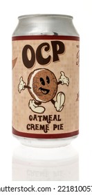 Winneconne, WI - 24 October 2022: A Can Of Pigeon Hill Brewing OCP Oatmeal Creme Pie Beer On An Isolated Background.