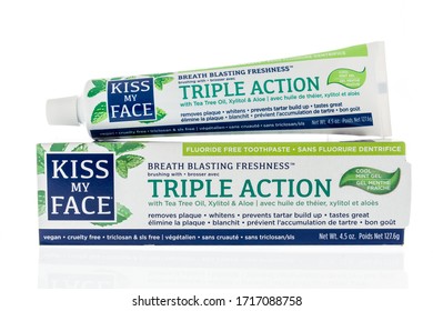 Winneconne,  WI - 26 April 2020:  A Package Of Kiss My Face Triple Action Toothpaste On An Isolated Background