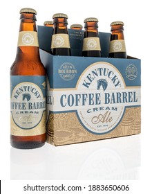 Winneconne, WI -27 December 2020: A Six Pack Of Kentucky Coffee Barrel Cream Ale Beer On An Isolated Background.