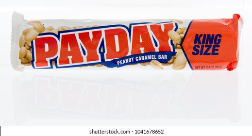 Winneconne, WI - 27 February 2018: A PayDay  King Size Candy Bar On An Isolated Background.