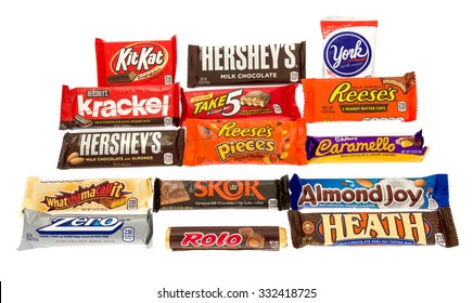 Winneconne, WI -27 Oct 2015: Most Popular Candy Bars Made By The Hershey Company.