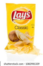 Winneconne, WI -  28 April 2018: A Bag Of Lays Classic Potato Chips On An Isolated Background.