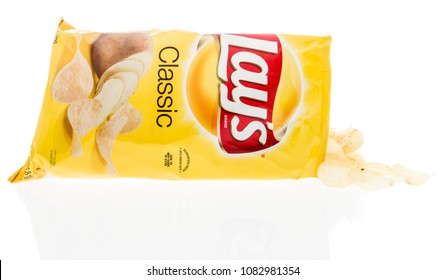 Winneconne, WI -  28 April 2018: A Bag Of Lays Classic Potato Chips On An Isolated Background.