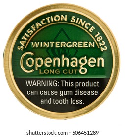 Winneconne, WI - 29 October 2016:  Can Of Copenhagen Chewing Tobacco On An Isolated Background.