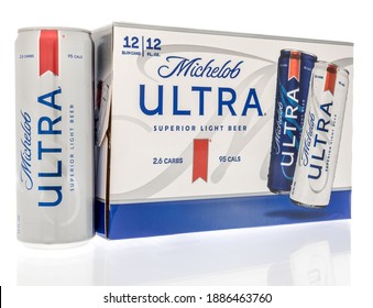 Winneconne, WI -3 January 2021: A 12 Pack Of Michelob Ultra Beer On An Isolated Background.