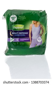 Winneconne, WI -  3 May 2019 : A Package Of Depend Adult Diaper Night Defense On An Isolated Background