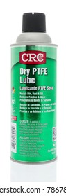 Winneconne, WI -30 December 2017: A Can Of CRC Dry PTFE Lube To Reduce Friction On An Isolated Background.