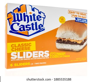 Winneconne, WI -30 December 2020: A Package Of White Castle Classic Cheese Sliders On An Isolated Background.