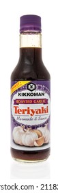 Winneconne, WI -30 January 2021: A Bottle Of Kikkoman Roasted Garlic Teriyaki Marinade And Sauce On An Isolated Background