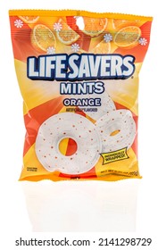 Winneconne, WI -30 March 2021: A Package Of Life Savers Mints Orange On An Isolated Background