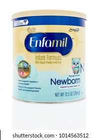 Winneconne, WI - 31 January 2018: A Package  Enfamil Infant Newborn Formula On An Isolated Background.