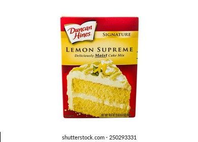 Winneconne, WI - 5 February 2015: Box Of Duncan Hines Lemon Supreme Cake Mix.