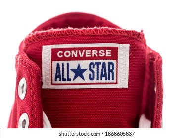 Winneconne, WI -6 December 2020: A Close Up Of Converse Canvas Shoe Logo All Star On An Isolated Background.