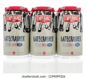 Winneconne, WI - 7 October 2018: A Six Pack Of Temperance Gatecrasher IPA Beer On An Isolated Background