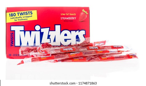 Winneconne, WI - 7 September 2018: A package of Twizzlers licorice in strawberry flavor on an isolated background