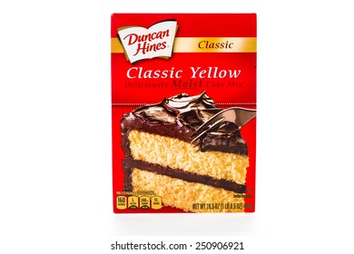 Winneconne, WI - 8 February 2015:  Box Of Duncan Hines Classic Yellow Cake Mix.