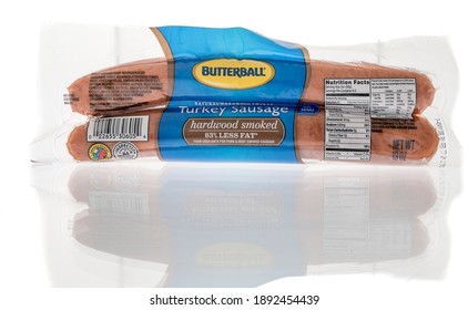 Winneconne, WI -9 January 2021: A Package Of Butterball Turkey Sausage On An Isolated Background.