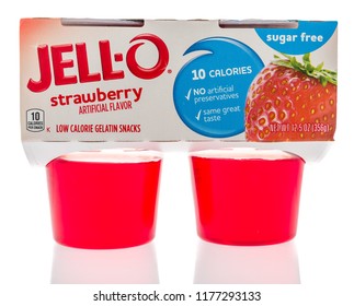 Winneconne, WI - 9 September 2018: A package of Jello-O gelatin snacks in a cup on an isolated background