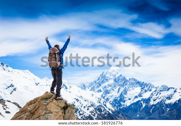 Winner Success Concept Hiker Cheering Elated Stock Photo (Edit Now ...